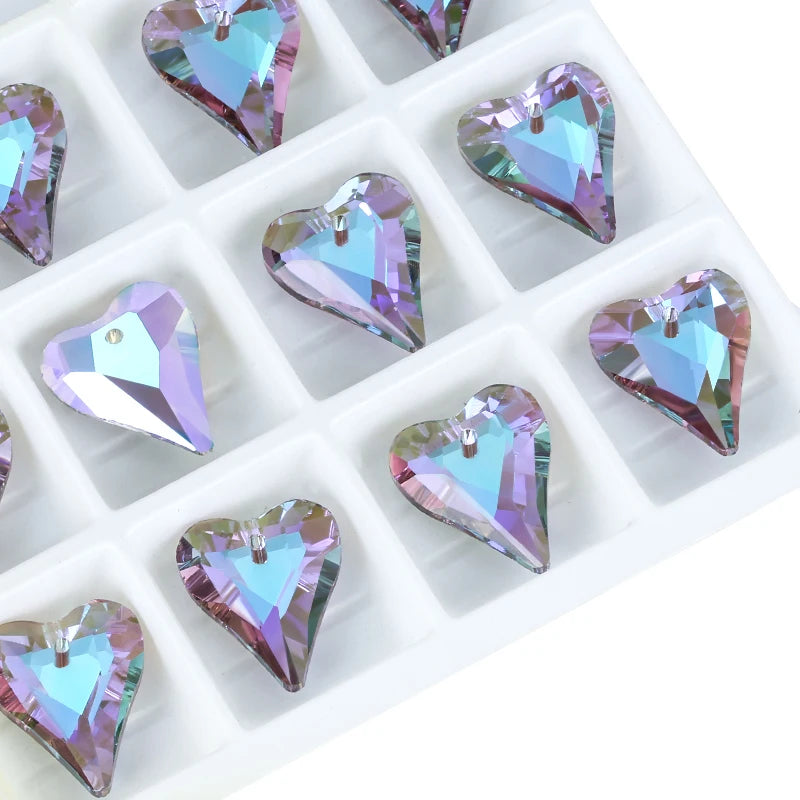 12Pcs Crystal 6240 Wild Heart Pendant Glass Austria Loose Beads Charms Rhinestones for DIY Earring Necklace Jewelry Accessories Qme 001VL 14x17mm-12pcs
