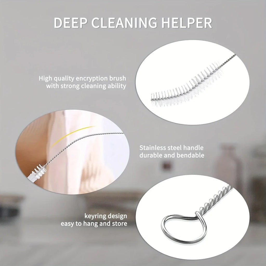 Multi-Purpose Cleaning Brush with Handle for Kitchen Pipes, Straws, Decanters, Nozzles, and Tubes - 3pcs/Set Qme