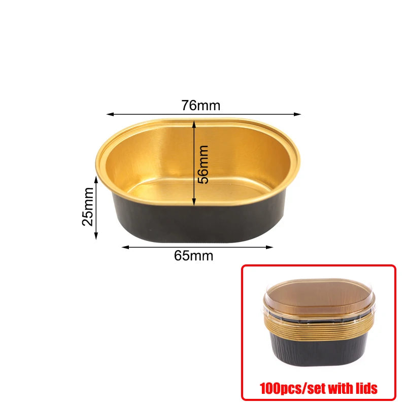 Aluminum Foil Oval Non-stick Baking Cups Cake Containers Clear Lids Qme Black