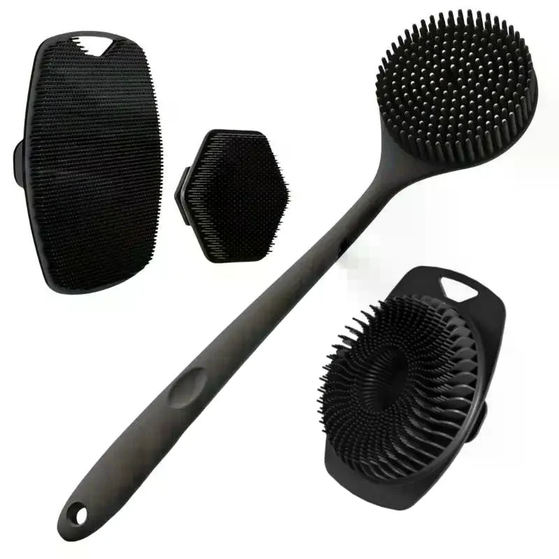 Silicone Bath Brush Long Handle Soft Exfoliating Body Face Scrubber Qme