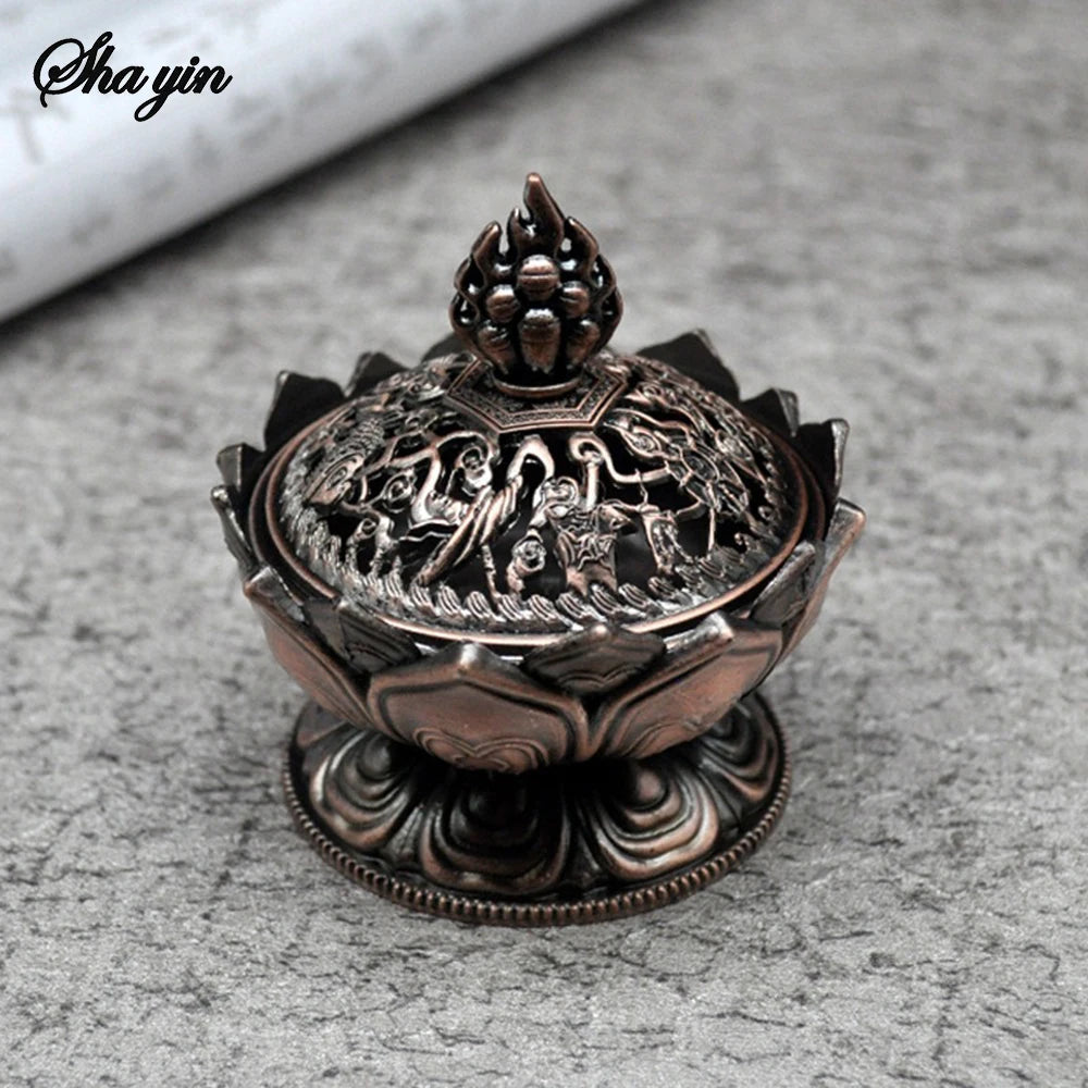 Lotus Flower Incense Burner Buddhism Buddha Holder Brass Mini Sandalwood Censer Incense Metal Craft Home Decoration Qme