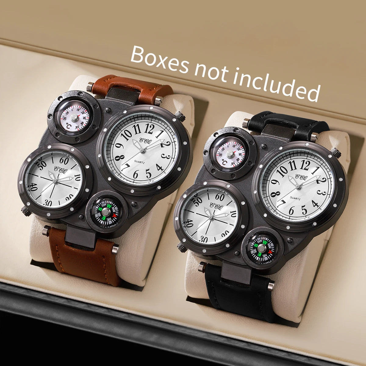 2 pçs/set luxo grande dial masculino relógios de quartzo casual pulseira de couro relógios de pulso esporte para homem 4 Qme 2pcs