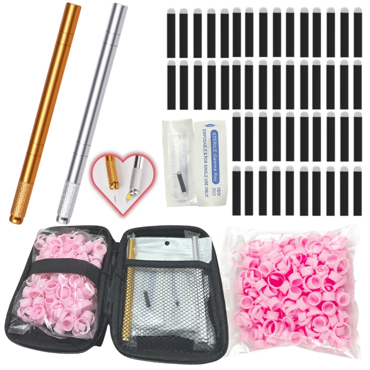 Brand New 3D Microblading Manual Pen Needles Permanent Makeup Professional PMU Eyebrow Microblading Ring Caps Kit Set Tool Qme Two Pen With Case