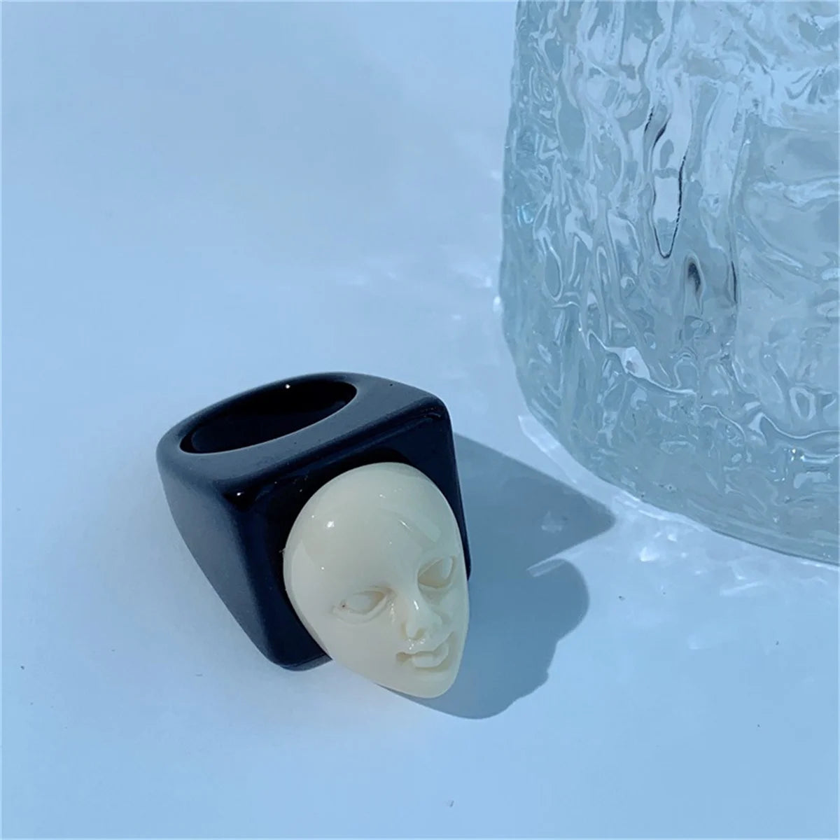 Punk Fun Face Ring Aesthetic 3D Resin Ring Art Women Jewelry Gift Girls Hip Hop Women Men Birthday Gothic Halloween Rings Women Qme 1 Size 7