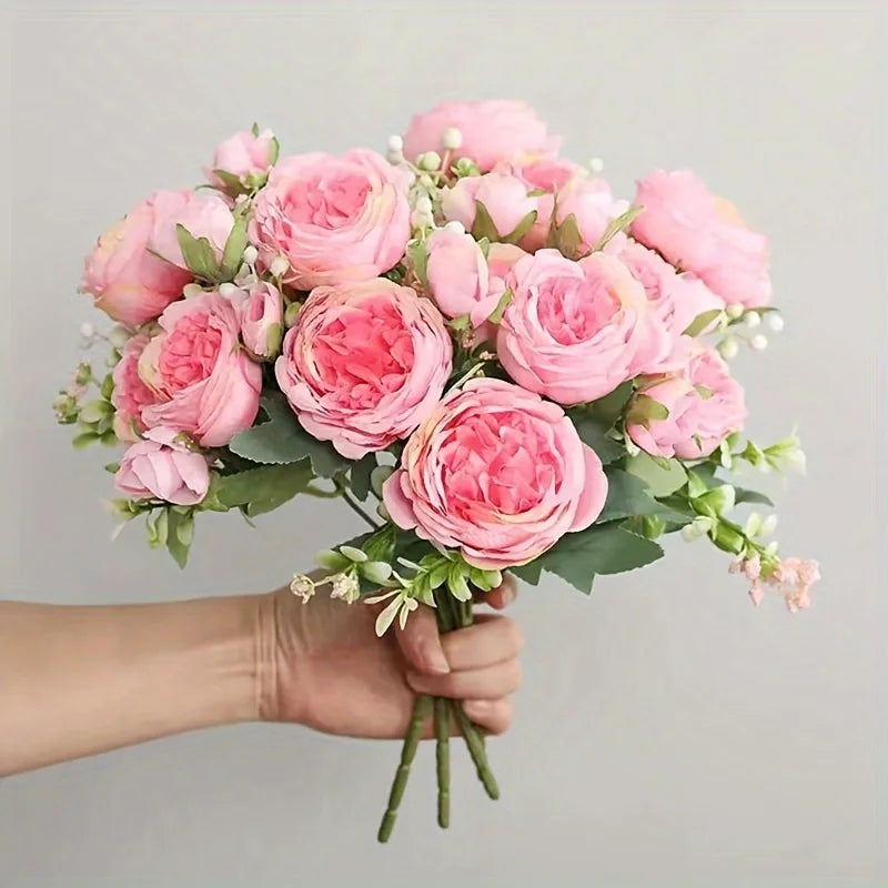 1 Home Decoration Simulation Fake Flower Small Handle Bouquet Rose Qme