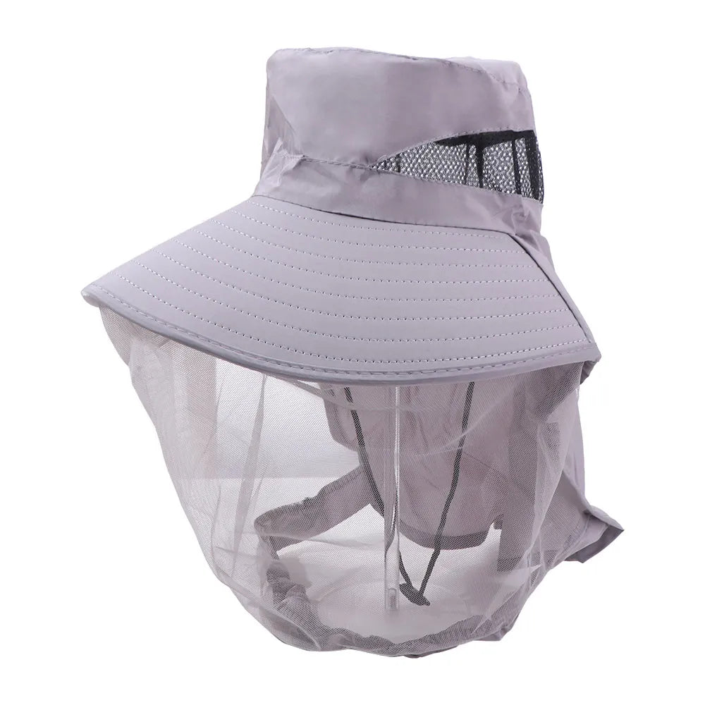 Casual Foldable Bee Mosquito Hat Wide Brim Insect Proof Net Cover Fisherman Hat Face Covering Mesh Mask Sun Protection Hat Men Qme Light Grey