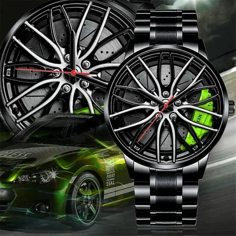1pcsTrendy Fully Automatic Quartz Movement Men's Watch Wheel Non Mechanical Watch Fashion Men's Watch Qme green