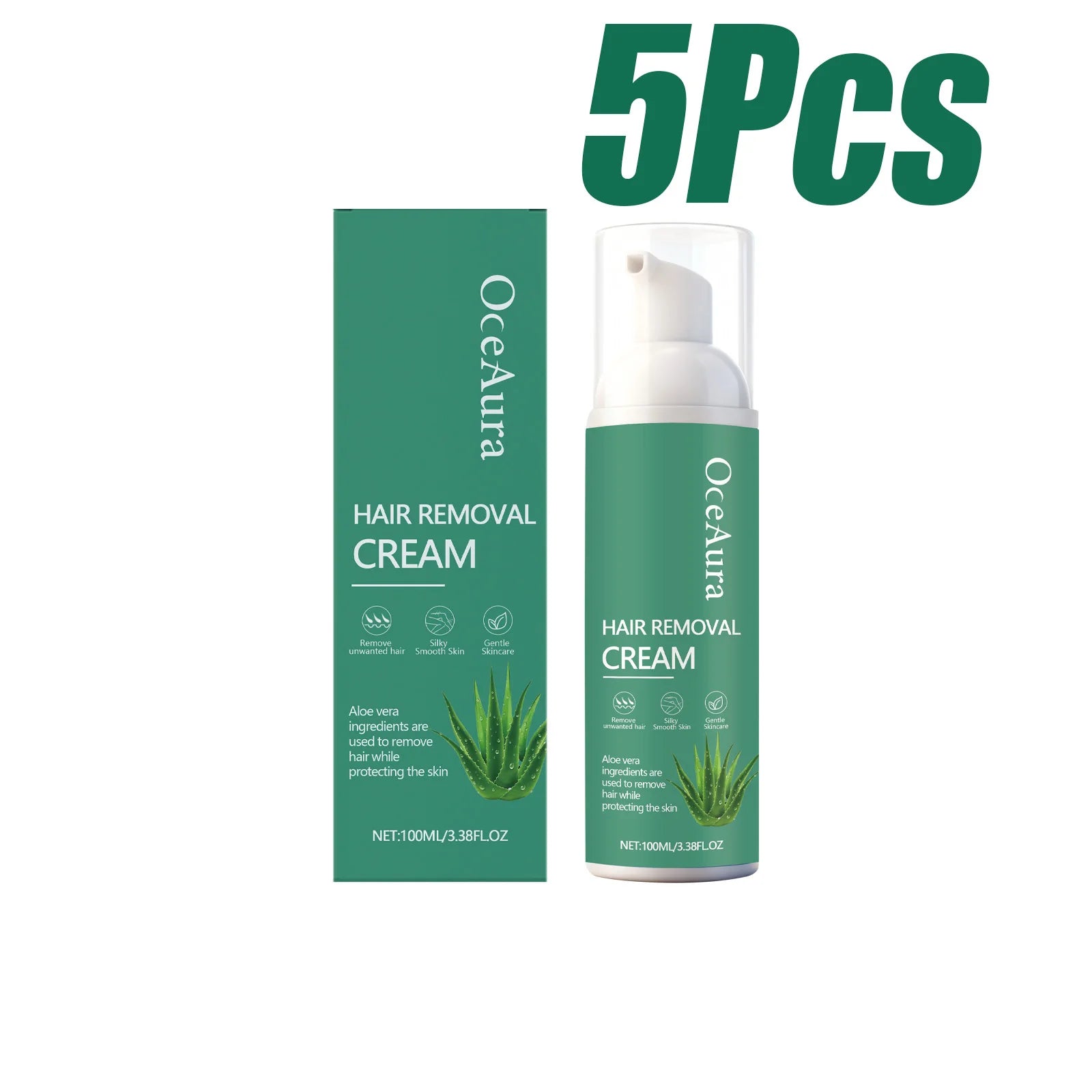 Aloe Vera Men's Hair Removal Mousse Painless Remove Hairs Refresh Smooth Soften Beard Depilatory Foam for Face Arms Legs Body Qme 5 x 100ml Boxed