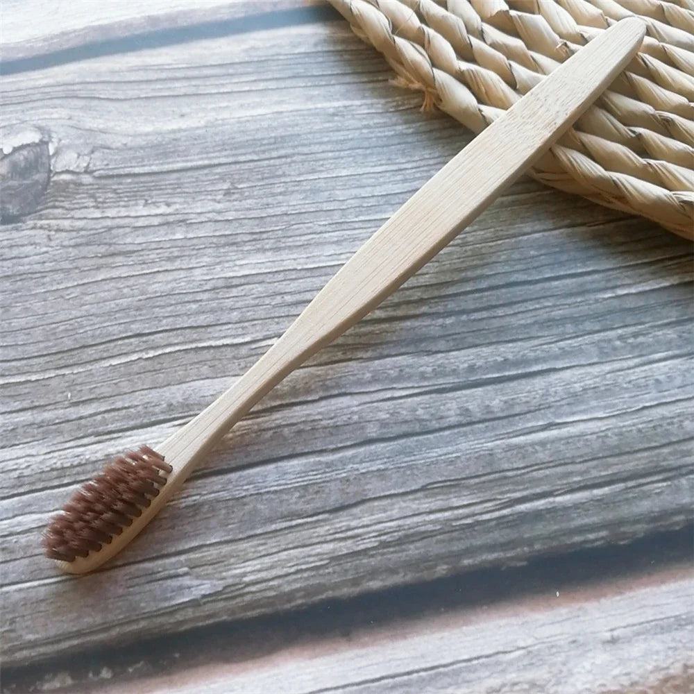 Colorful Natural Bamboo Toothbrush Soft Bristle Charcoal Teeth Whitening Manual Wooden Handle Toothbrushes Soft Dental Oral Care Qme Brown 1Pcs