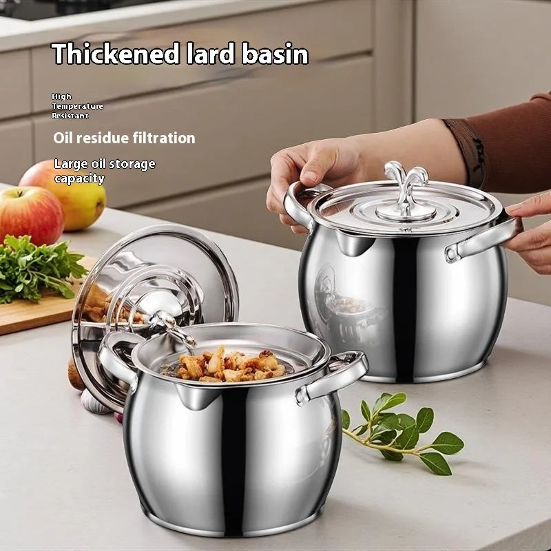Oil Filter Pot Stainless Steel Lard Strainer Cooking Grease Keeper Qme