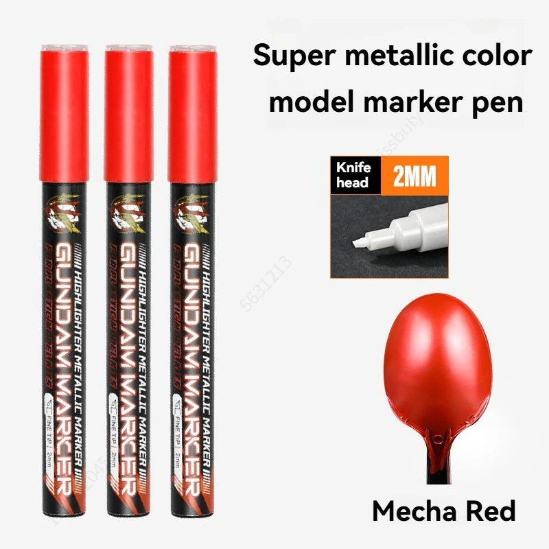 Metallic Markers Colouring Pens for Mech Painting Golden Paint Marker Pen Silvery Reflective Paint Model Marker Pen Stationery Qme 3 Pcs Mecha red