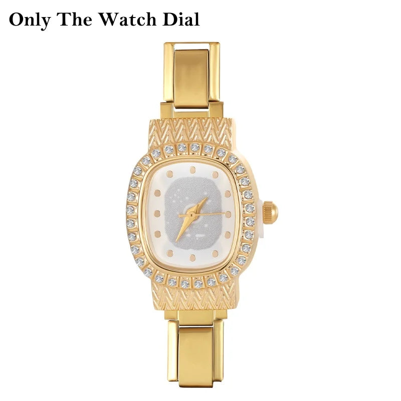 Women Men's DIY 9mm Width Italian Charm Golden Stainless Steel Square Zircon Watch Bracelet Head Unique Bangles Gift Wholesale Qme Style 13