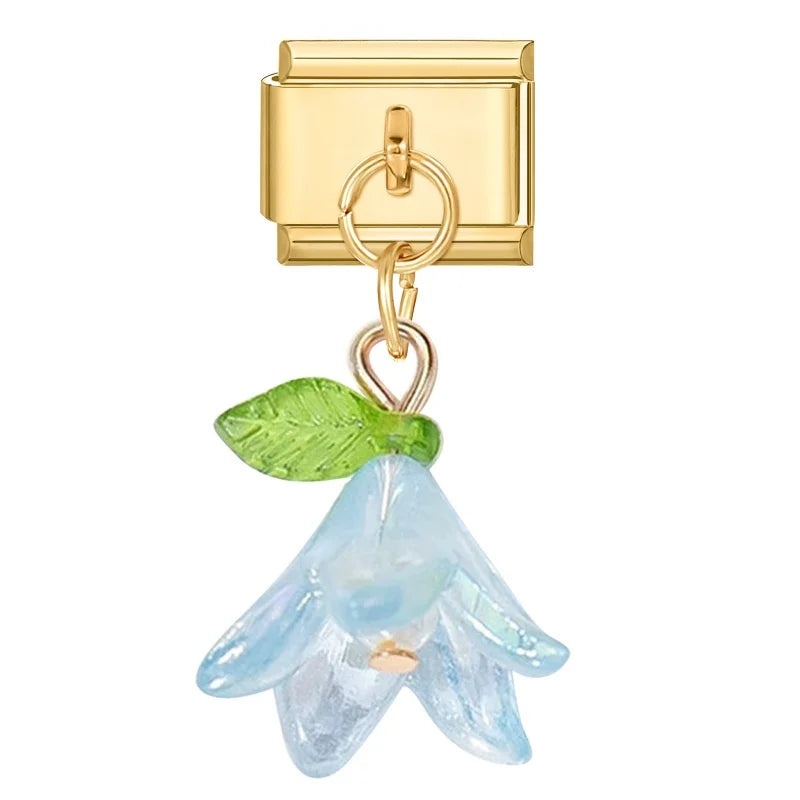 Fashion Colorful Lily Of The Valley Golden Pendant Italian Charm Link Fit 9mm Bracelet Stainless Steel Women Men DIY Making Gift Qme Style 4