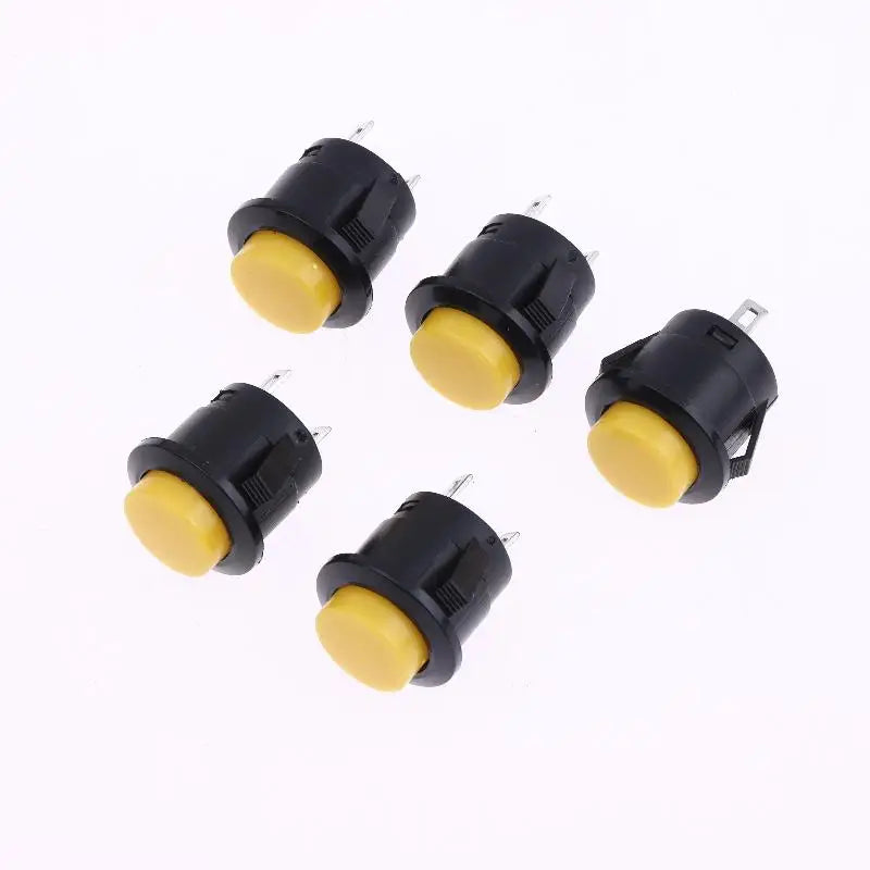 5 Pcs Momentary Push Button Switch R13-507 16mm Round Switch 2Pins ON-OFF Self-reset Panel Mounting Qme Yellow 5pcs