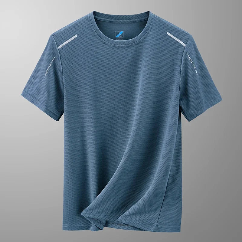 Men's Short Sleeve T-Shirt Summer Pure Color Loose High Elastic Quick Dry Sport Casual Fitness Half Sleeve Top Casual T-shirt Qme Misty Blue 5XL