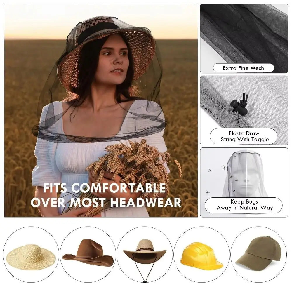 Lightweight Breathable Mesh Mosquito Head Net Anti-Mosquito Insect-Proof Hat Cover for Outdoor Camping Fishing Qme