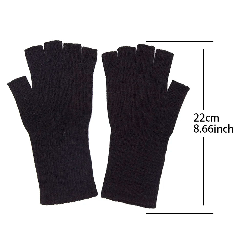 Long Gloves Black Fingerless Knitted Gloves for Men Women Warm Stretch Elastic Fashion Winter Outdoor Mitten Cycling Accessories Qme