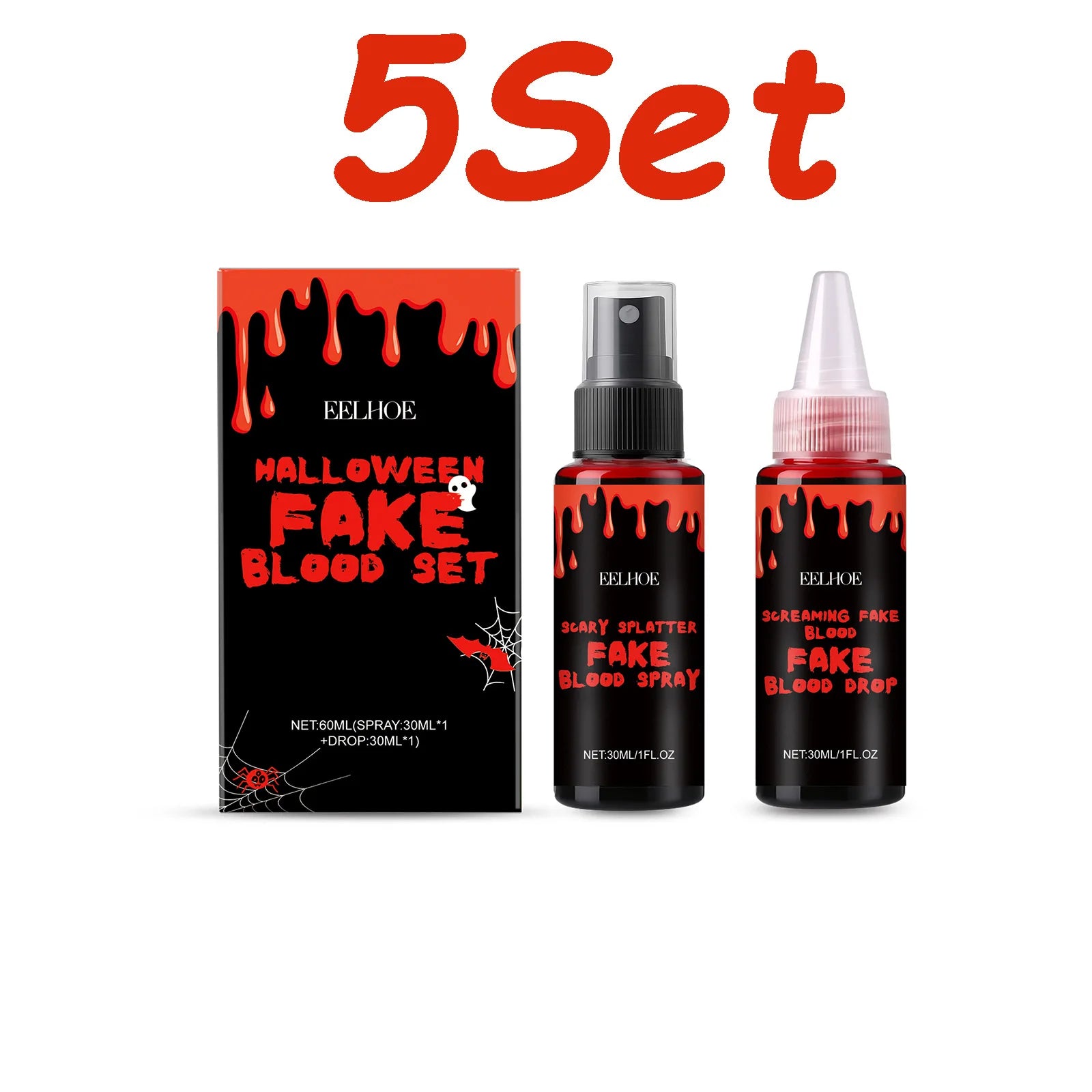Halloween Fake Blood Set Realistic Fake Blood Styling Set for Festive Scary Party Supplies Realistic Special Effects Makeup Set Qme 5 Sets