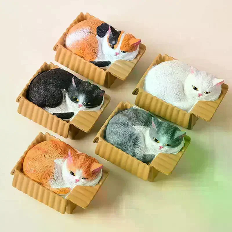 Adorable Cat In Box Napping Resin Figurine Kawaii Desktop Decor Car Ornament Ideal Gift For Cat Lovers Qme