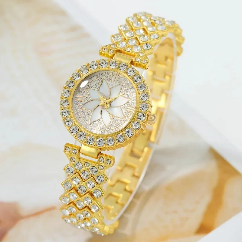 1Pc Of Round Hand Quartz Watch And 5Pc Of Jewelry Fancy Women Watches Jewelry Sophisticated And Stylish Women Watch Qme