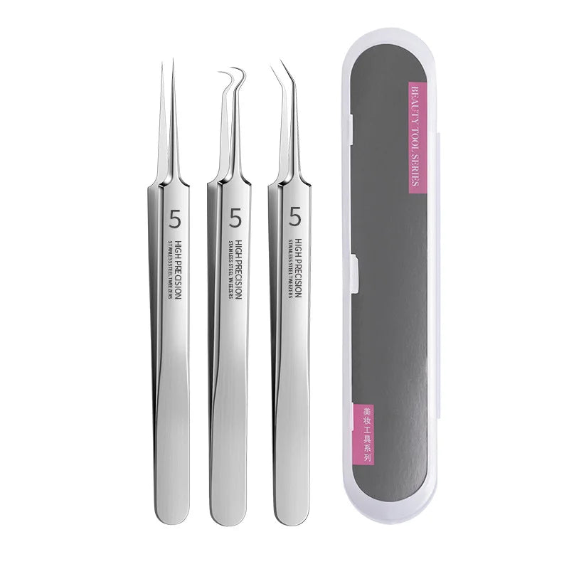 1set Stainless Steel Acne Clip Cell Clip Acne Needle Blackhead Needle Professional Blackhead Acne Needle Beauty Makeup Tool Suit Qme 3pcs clips with box