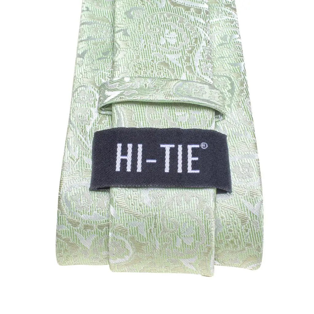 Hi-tie Men Fashion Paisley Sage Green Necktie Handkerchief Cufflinks Qme