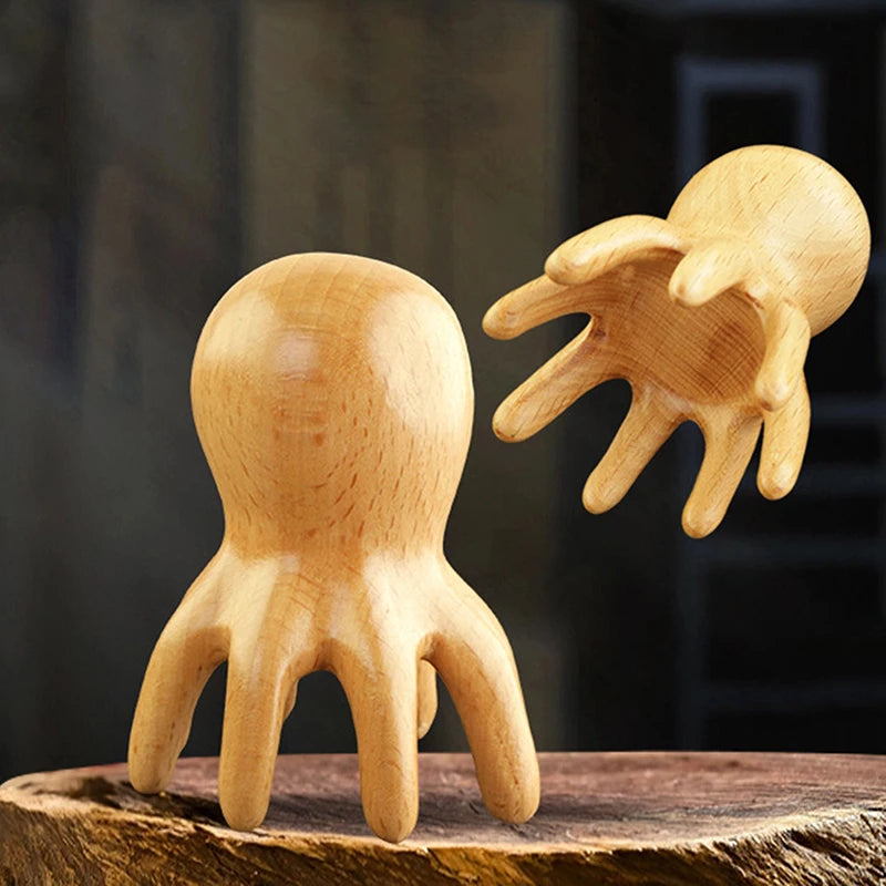 Sandalwood Octopus Massage Comb Head Meridian Scraping Scalp Brush Qme