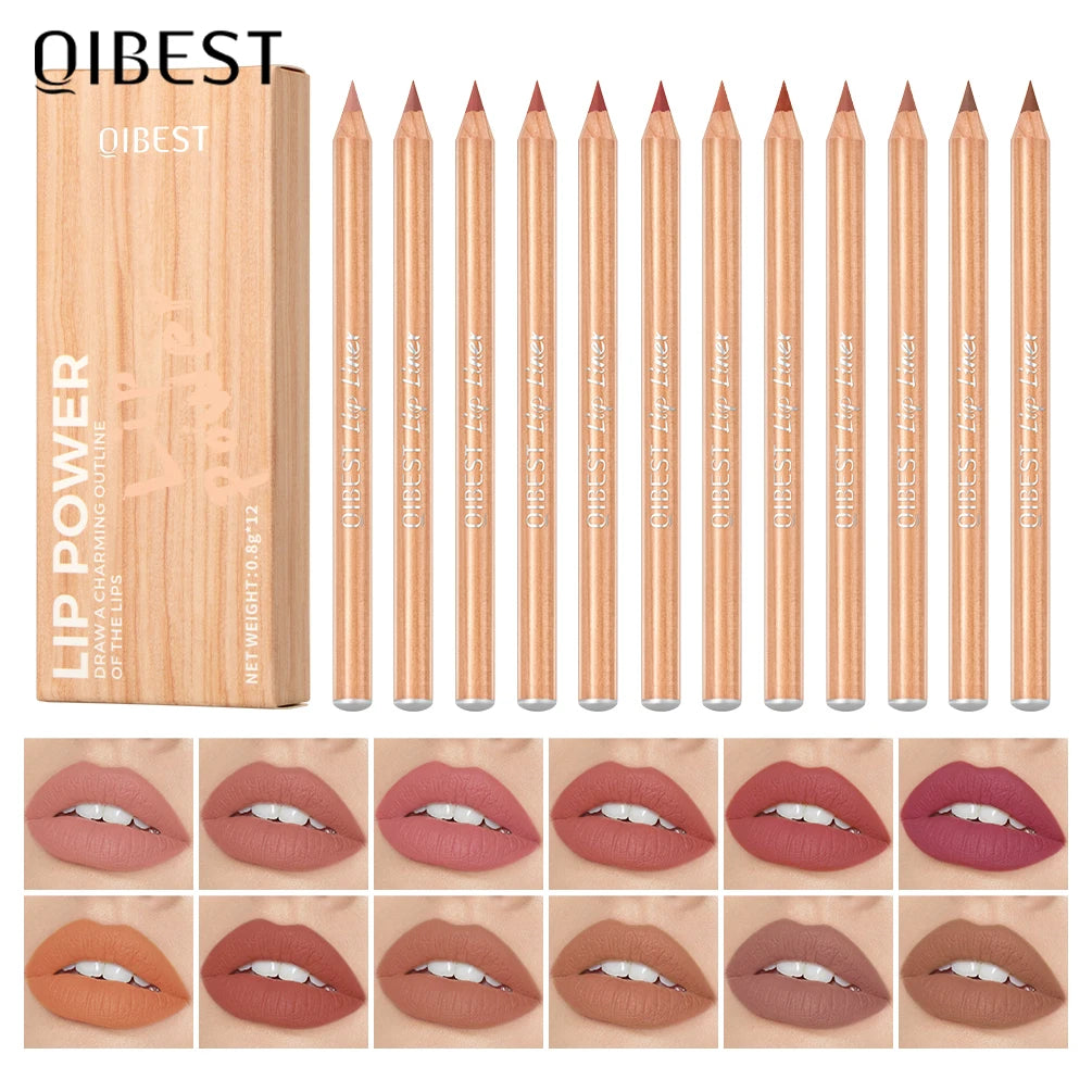 QIBEST Lip Liner Pencil Contour Matte Lipstick Pens Smudge Proof Silky Lipliner Not Easy Fade Outline Sculpt Lipliner Makeup Set Qme