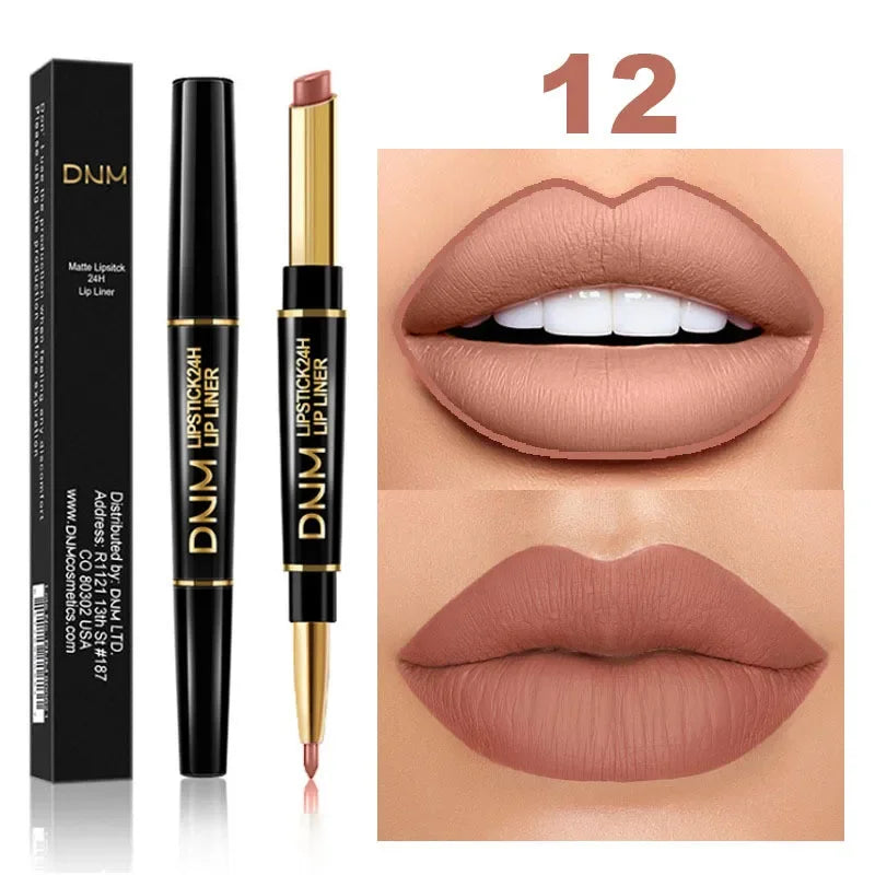 12 Colors 2 In1 Long-lasting Lip Liner Matte Lipsticks Portable Lip Pencil Waterproof Moisturizing Lip Makeup Contour Cosmetics Qme 12