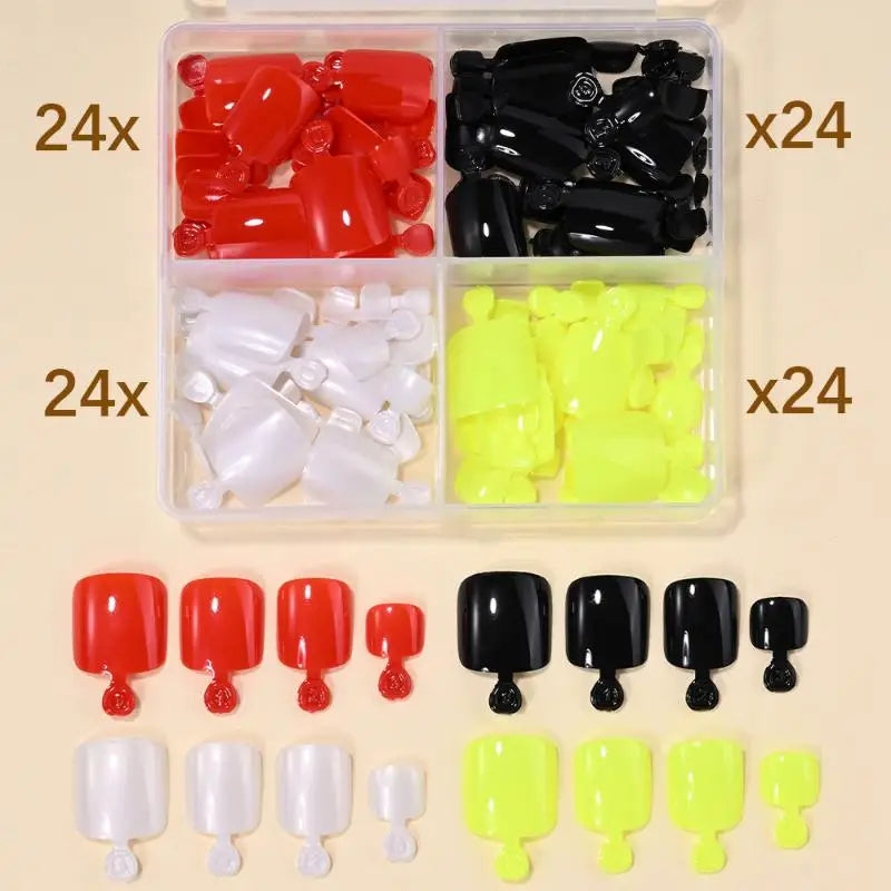 4 Grid Short Square False Toenail Tips Full Cover Artificial Fake Qme 3
