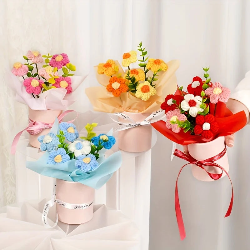 Handmade Crochet Tulip Bouquets, Knitted Tulip Bouquets, Mother's Day Birthdays, Weddings, Christmas, DIY Decorations Qme