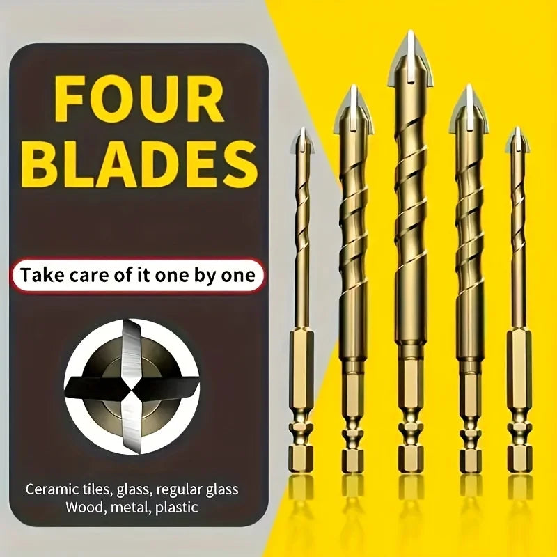 7PCS 3-12mm Cross Hexagon Tile Drill Bits Set For Glass Metal Ceramic Carbide Alloy Cross Tile Drill Bit Set Drilling Tools Qme