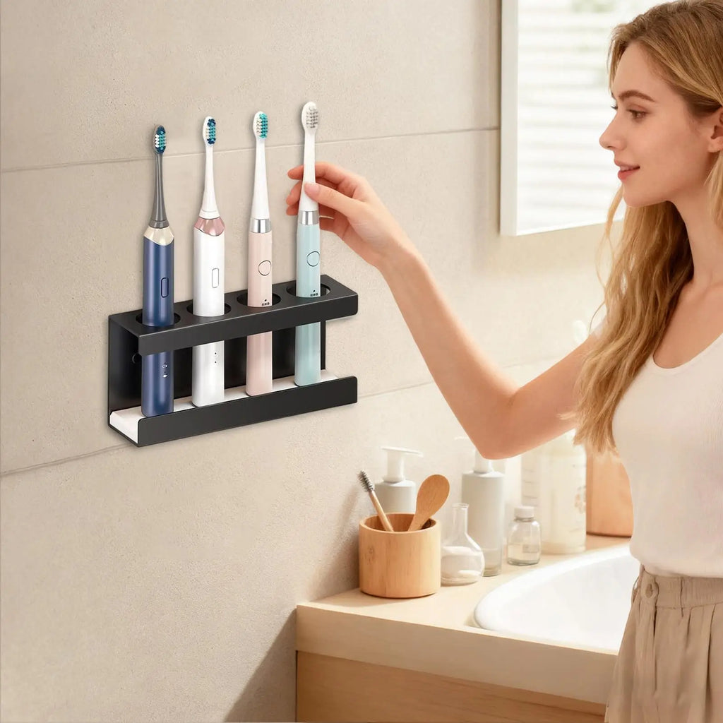 Electric Toothbrush Holder 4-Slot No Drilling Stand With Diatomite Base Bathroom Toothbrush Holder Storage Rack For Toothpaste Qme