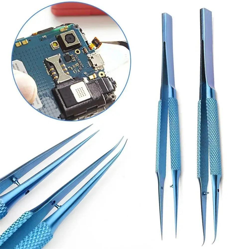 Precision Electronic Maintenance Tweezers Titanium Alloy Straight Curved Fly Wire Clamping Antimagnetic Tweezer Repair Accessory Qme