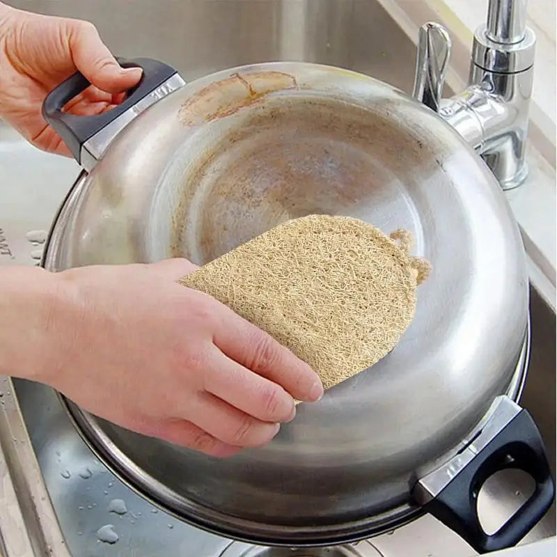 Eco-friendly Loofah Dish Sponge Natural Scrub Pad Kitchen Glass Plate Qme