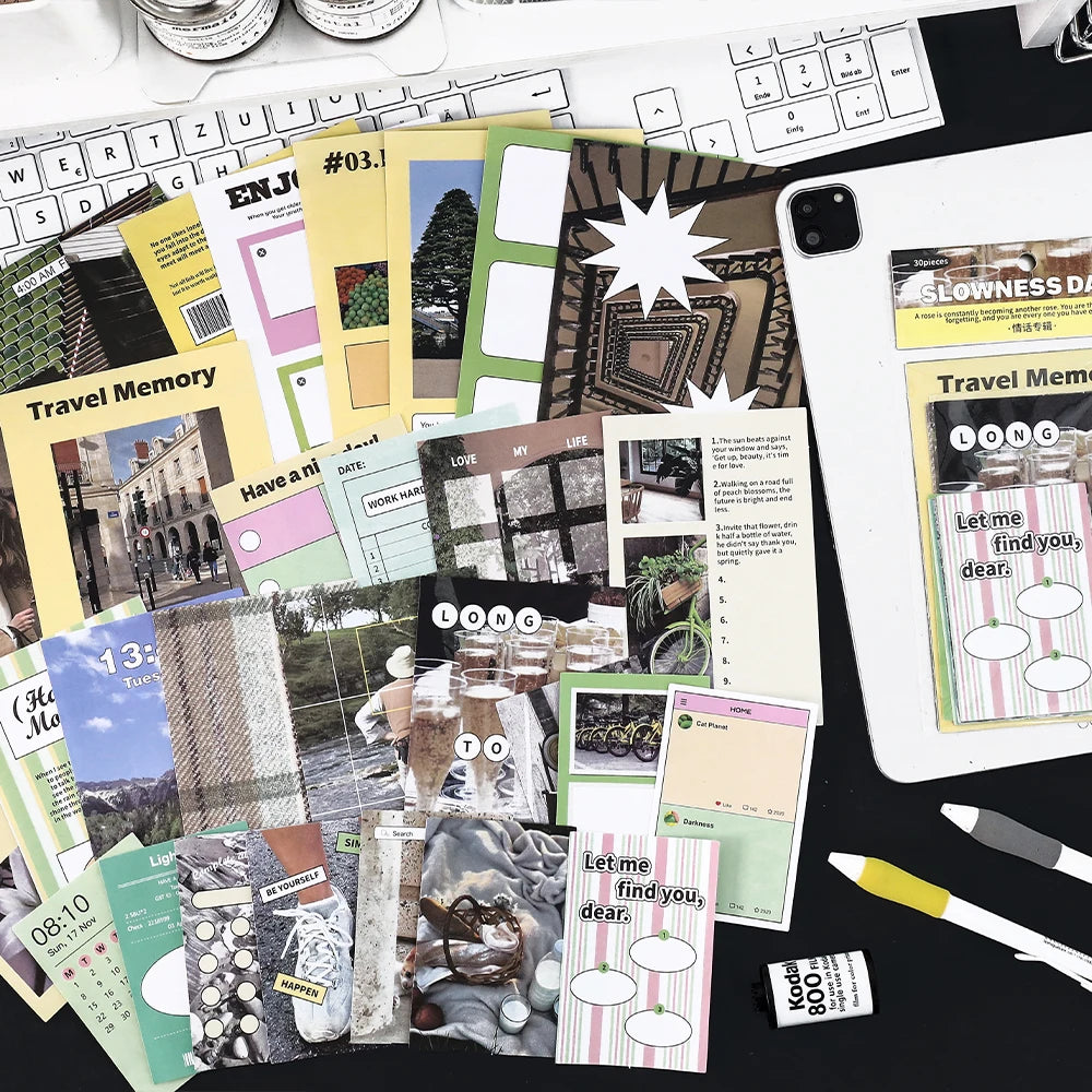 30pcs INS Daily fragments Photography style Material Paper for Junk Journal Decor DIY Scrapbooking Collage Stationery Supplies Qme