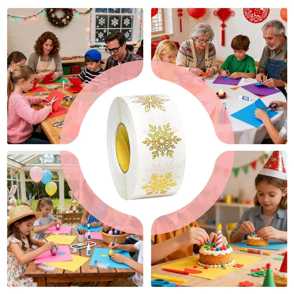 Christmas Snowflake Stickers 500 Pieces Round Self-Adhesive Transparent Christmas Labels Holiday Crafts Label Roll Envelope Qme