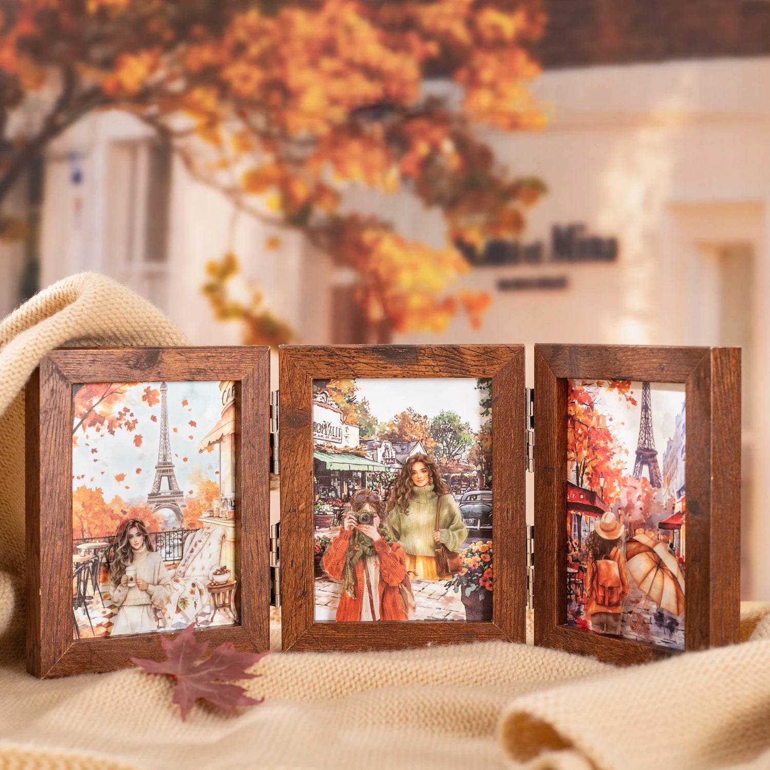 20 Sheets Paris Autumn Series Travel Theme Dual Material Sticker Book for DIY Scrapbooking Photo Frame Collage Decoration Qme