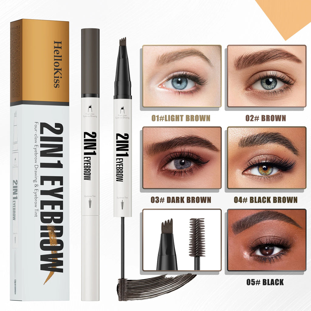 Waterproof Eyebrow Pen 2-in-1 Eyebrow Pencil And Tint Microblading Eyebrow Pencil with 4 Split Head for Perfect Brows Qme
