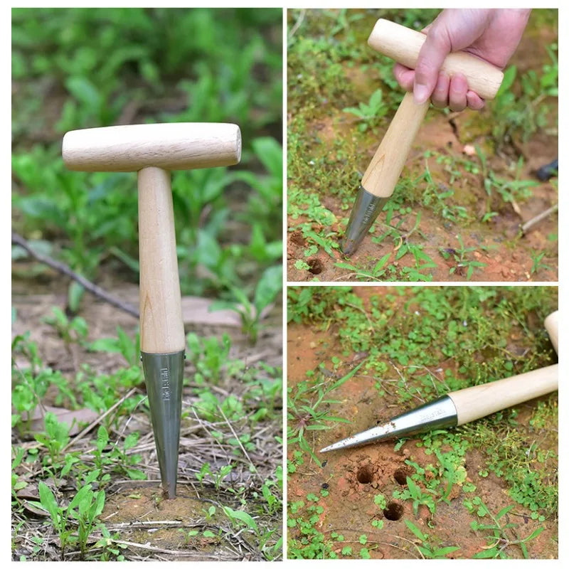 Stainless Steel Seeder Excavator Horticultural Wood Handle Hole Qme