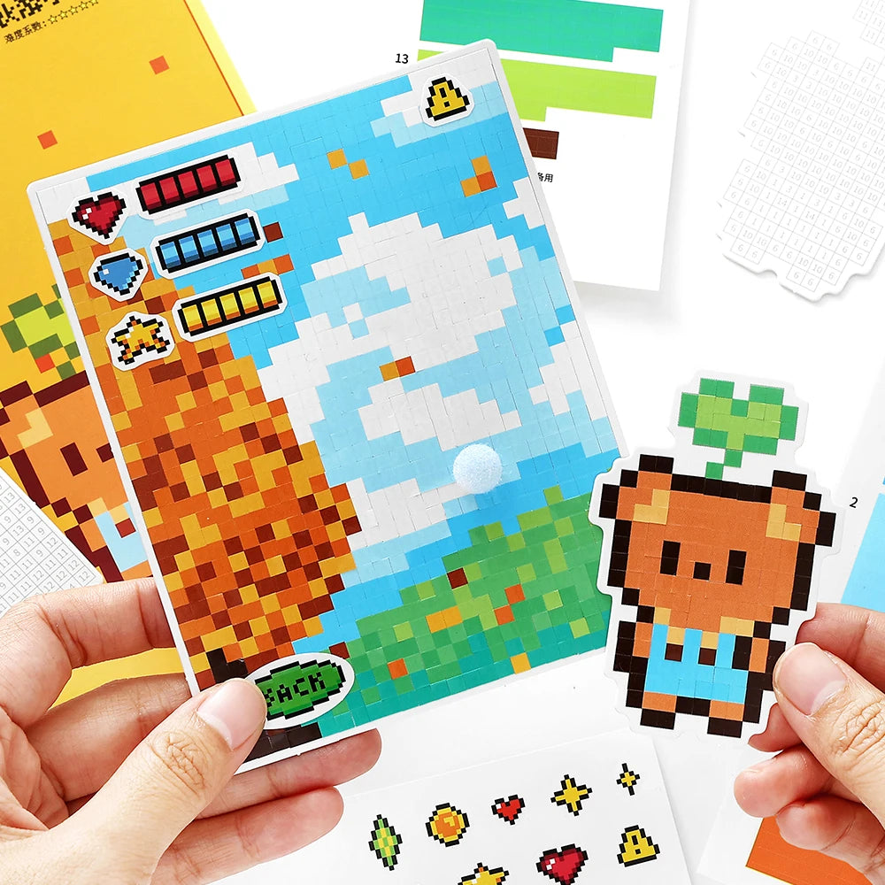 6 Sheets/Bag Kawaii Animal Themed Pixel Collage Stickers Mini Stress Relief for DIY Scrapbook Phone Case Notebook Decoration Qme