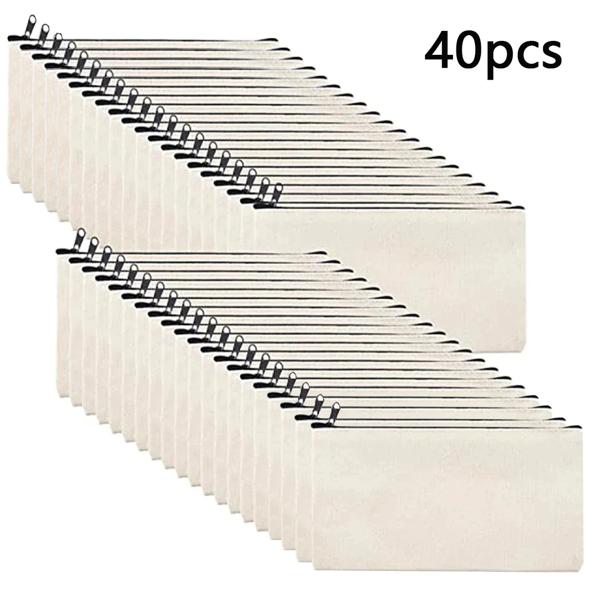 10/20/40/60PCS Canvas Zipper Bags Multifunctional Blank DIY Craft Pouches Pencil Bags Case Pouch For Home School Travel Qme 40 pcs