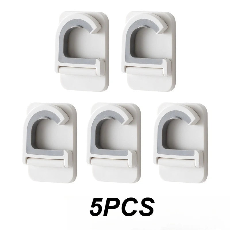 Self Adhesive Wall Mount Mop Broom Hanger Multi-purpose Hook Storage Rack Bathroom Kitchen Utility Room Cleaning Tool Organizer Qme 5PCS