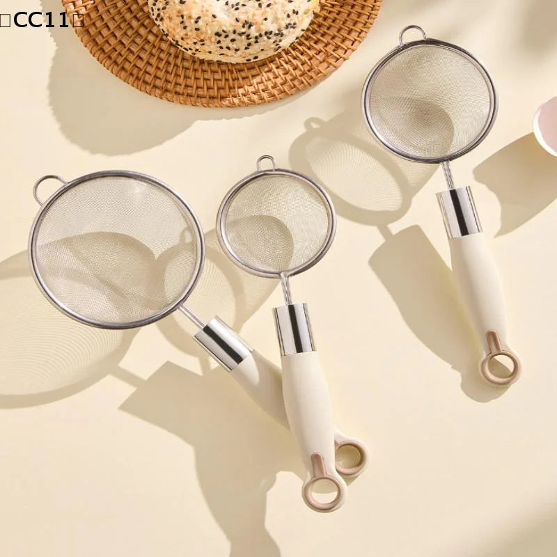 Stainless Steel Mesh Filter Spoon Juice Soybean Milk Strainer Plastic Qme