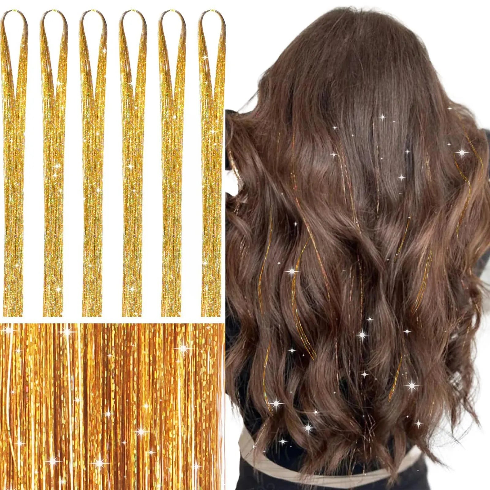 Sparkle Hair Tinsel Synthetic Rainbow Colored Strands Girls Headwear False Hair Extensions Decor Glitter Stage Performace Props Qme G