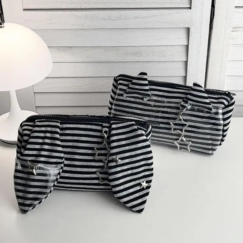 Striped Devil Horn Pencil Case Wear Resistant Large Capacity Portable Qme