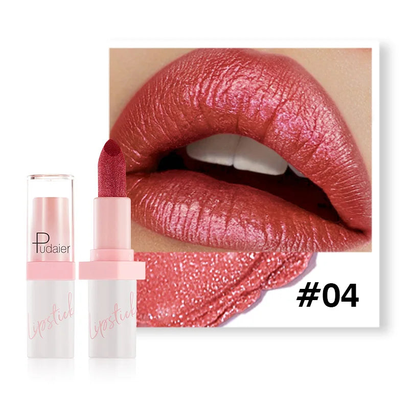 Shiny Pearl Diamond Lipstick 10 Colors Metallic Matte Lip Gloss Long Lasting Waterproof Moisturising Lip Tint Beauty Cosmetic Qme 04