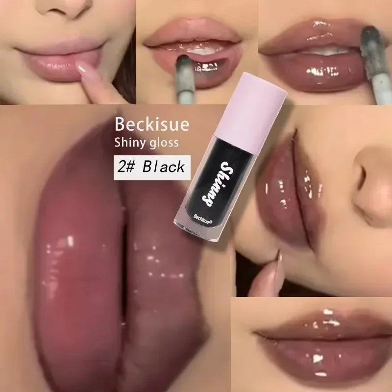 1PC Mirror Lip Glaze Jelly Black Lip Oil Water Gloss Moisturizing Translucent Lipstick Lighten Wrinkle Clear Lip Tint Plumping Qme
