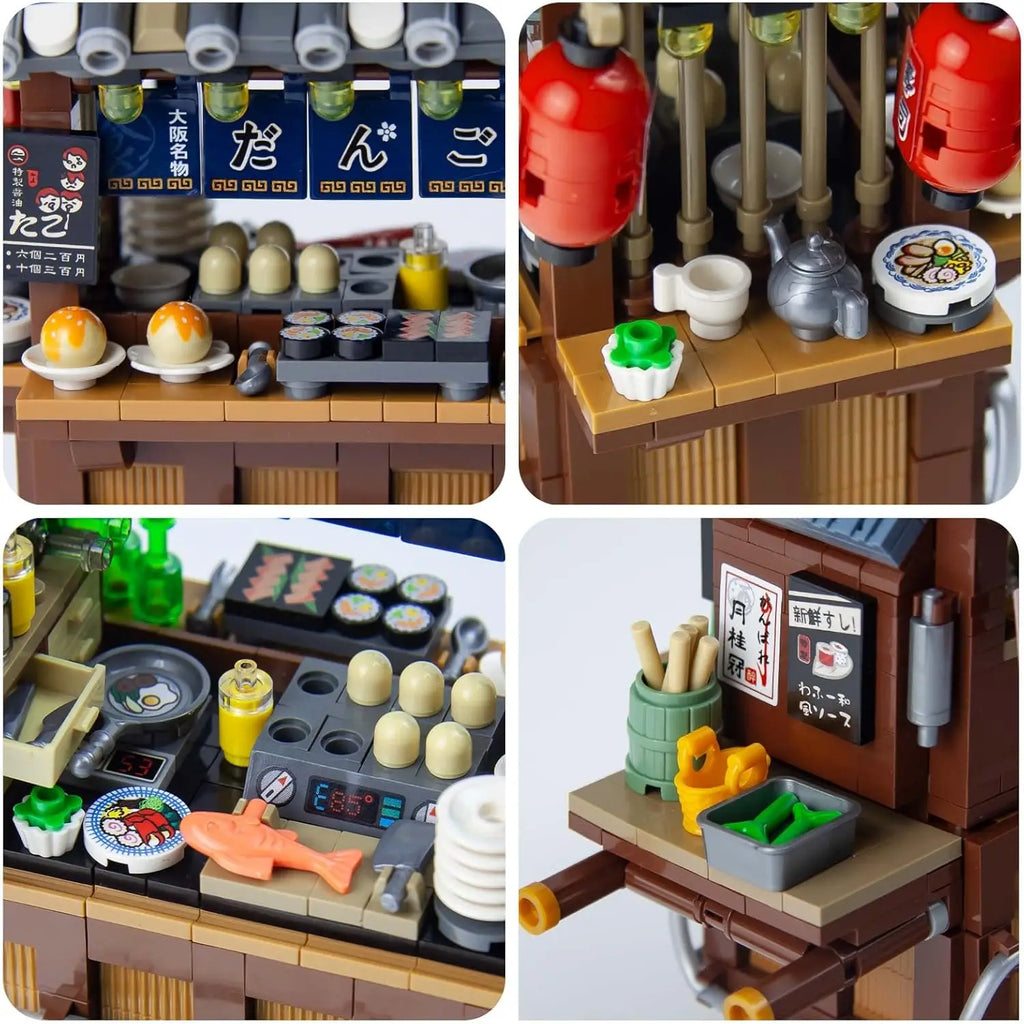 Mini City Street View Architectural Landscape Model Building Blocks Takoyaki Shop Food Stall Restaurant Toys Christmas Kids Gift Qme