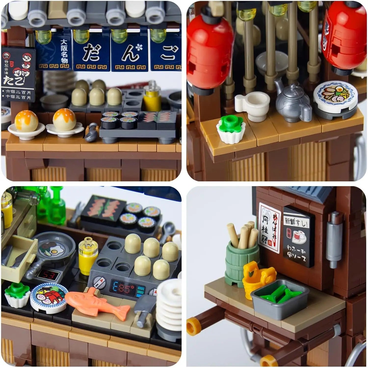 Mini City Street View Architectural Landscape Model Building Blocks Takoyaki Shop Food Stall Restaurant Toys Christmas Kids Gift Qme